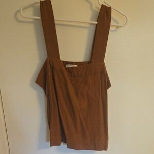Womens Brown Square-Neck Tank Top with Wide Straps